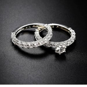 CZ Ring Wedding Ring Set Sterling Silver Size 7